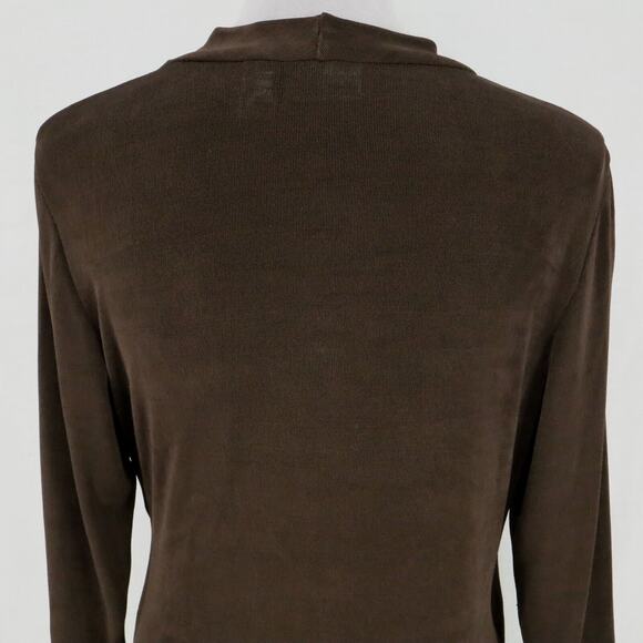 Chicos Travelers Top 1 Womens Medium 8 Brown Stretch Knit Blouse Faux Wrap Long - Picture 10 of 12